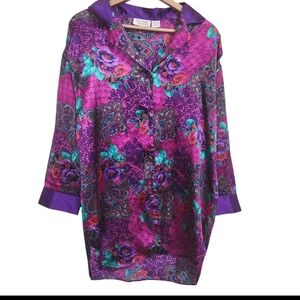 Victoria's Secret Gold Label Satin‎ Nightgown Paisley Purple Pink Small Petite